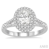 1.00 ctw Diamond Engagement Ring with 1/2 ct Oval Cut Center Stone in 14K White Gold