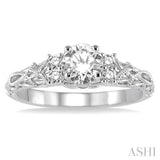 1/3 ctw Diamond Engagement Ring with 1/4 ct Round Cut Center Stone in 14K White Gold