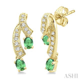 4x3 MM Oval Cut Emerald and 1/5 ctw Round Cut Diamond Precious Earrings in 14K Yellow Gold