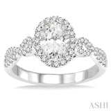 1/2 ctw Oval Cut Diamond Ladies Engagement Ring with 1/3 ct Oval Cut Center Stone in 14K White Gold