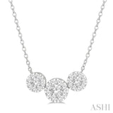 1 1/2 ctw 3-Stone Lovebright Round Cut Diamond Necklace in 14K White Gold