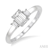 5/8 ctw Emerald and Baguette Diamond Engagement Ring with 1/2 ct Emerald cut Center Stone in 14K White Gold