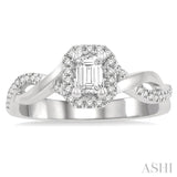 1/2 ctw Twisted Shank Round & Emerald Cut Diamond Engagement Ring With 1/3 ctw Emerald Cut Center Stone in 14K White Gold