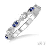 1.35 MM Round Cut Sapphire and 1/10 ctw Round Cut Diamond Precious Half Eternity Wedding Band in 10K White Gold