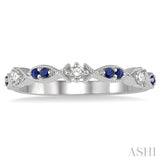 1.35 MM Round Cut Sapphire and 1/10 ctw Round Cut Diamond Precious Half Eternity Wedding Band in 10K White Gold