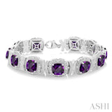 7X7 MM Cushion Shape Amethyst and 1/10 ctw Round Cut Diamond Semi Precious Bracelet in Sterling Silver