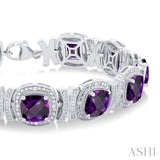 7X7 MM Cushion Shape Amethyst and 1/10 ctw Round Cut Diamond Semi Precious Bracelet in Sterling Silver