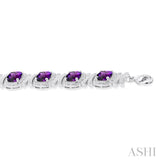 7X7 MM Cushion Shape Amethyst and 1/10 ctw Round Cut Diamond Semi Precious Bracelet in Sterling Silver