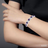 7X7 MM Cushion Shape Amethyst and 1/10 ctw Round Cut Diamond Semi Precious Bracelet in Sterling Silver