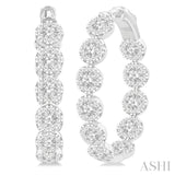 3.00 ctw Circular Link Lovebright In-Out Round Cut Diamond Hoop Earring in 14K White Gold