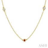 3/8 ctw Round Cut Diamond and 2.6MM Ruby Precious Station Necklace in 14K Yellow Gold