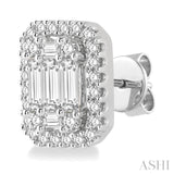 1 Ctw Octagonal Baguette & Round Cut Diamond Stud Earrings in 14K White Gold