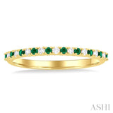 1.35 MM Round Shape Emerald and 1/10 ctw Petite Round Cut Diamond Precious Stack Band in 10K Yellow Gold