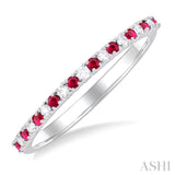 1.35 MM Round Shape Ruby and 1/10 ctw Petite Round Cut Diamond Precious Stack Band in 10K White Gold