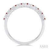 1.35 MM Round Shape Ruby and 1/10 ctw Petite Round Cut Diamond Precious Stack Band in 10K White Gold