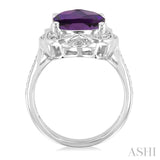 10X10 MM Cushion Shape Amethyst and 1/20 ctw Round Cut Diamond Semi Precious Ring in Sterling Silver