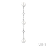 5 MM Round Shape Cultured Pearl and 1/10 ctw Round Cut Diamond Station Long Earring in 14K White Gold