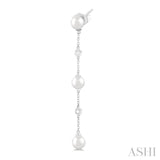 5 MM Round Shape Cultured Pearl and 1/10 ctw Round Cut Diamond Station Long Earring in 14K White Gold