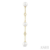 5 MM Round Shape Cultured Pearls and 1/10 ctw Round Cut Diamond Station Long Earring in 14K Yellow Gold