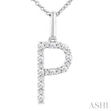 1/20 Ctw Initial 'P' Round Cut Diamond Fashion Pendant With Chain in Sterling Silver