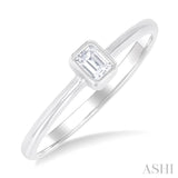 1/6 ctw Petite Bezel Set Emerald Cut Diamond Fashion Ring in 10K White Gold