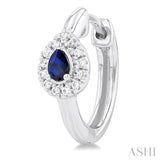 4X3 MM Pear Cut Sapphire and 1/10 ctw Petite Round Cut Halo Diamond Fashion Huggies in 10K White Gold
