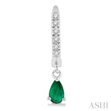 5x3 MM Pear Cut Emerald and 1/8 ctw Round Cut Diamond Petite Fashion Huggie Earrings in 10K White Gold