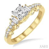 3/4 ctw Diamond Engagement Ring with 3/8 ct Princess Cut Center Stone in 14K Yellow and White Gold