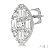 1/3 ctw Marquise Shape Fusion Baguette and Round Cut Diamond Fashion Stud Earrings in 14K White Gold