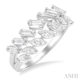3/4 ctw Split Twin Row Marquise and Baguette Cut Diamond Fashion Ring in 14K White Gold