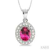 8x6mm Oval Cut Pink Tourmaline and 1/3 Ctw Round Cut Diamond Pendant in 14K White Gold with Chain