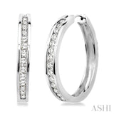 1 Ctw Channel Set Round Cut Diamond Hoop Earrings in 10K White Gold