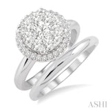1/2 Ctw Diamond Wedding Set with 1/2 Ctw Lovebright Round Cut Engagement Ring and Shadow Band in 14K White Gold