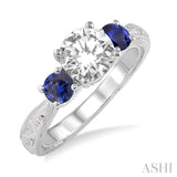 4x4MM Round Cut Sapphire and 1/50 Ctw Diamond Semi-Mount Engagement Ring in 14K White Gold