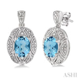 Oval Shape Silver Gemstone & Diamond Earrings