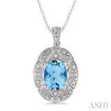 Oval Shape Silver Gemstone & Diamond Pendant