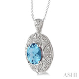 Oval Shape Silver Gemstone & Diamond Pendant