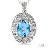 Oval Shape Silver Gemstone & Diamond Pendant