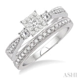 1/2 Ctw Diamond Lovebright Wedding Set with 1/3 Ctw Princess Cut Engagement Ring and 1/8 Ctw Wedding Band in 14K White Gold