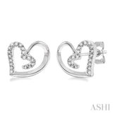 1/10 Ctw Round Cut Diamond Heart Shape Earrings in Sterling Silver