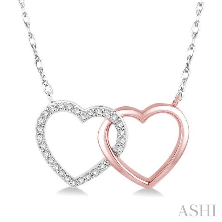 14KT Two Toned Double Heart Necklace 0.04 CT. T.W. - Spence Diamonds