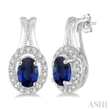 6x4 MM Oval Shape Sapphire and 1/5 Ctw Round Cut Diamond Earrings in 14K White Gold