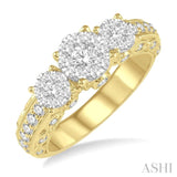 1 ctw Tri-Mount Lovebright Round Cut Diamond Ring in 14K Yellow and White Gold