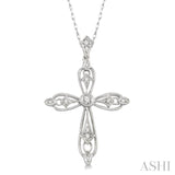 1/6 Ctw Round Cut Diamond Cross Pendant in 14K White Gold with Chain