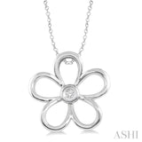1/20 Ctw Round Cut Diamond Flower Pendant in Sterling Silver with Chain