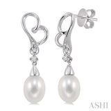 8x6MM Cultured Pearl and 1/20 Ctw Round Cut Diamond Earrings in 10K White Gold