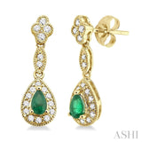 5x3MM Pear Shape Emerald and 1/3 Ctw Round Cut Diamond Earrings in 14K Yellow Gold