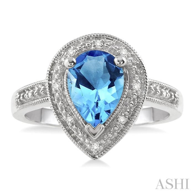 Pear Shape Silver Gemstone & Diamond Ring
