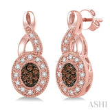 3/8 Ctw Round Cut White and Champagne Brown Diamond Earrings in 10K Rose Gold