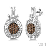 1/8 Ctw Oval Shape Round Cut Champagne Brown Diamond Earrings in Sterling Silver